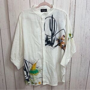 Dilemma New York Native American
Inspired White Tunic Button Down Shirt
